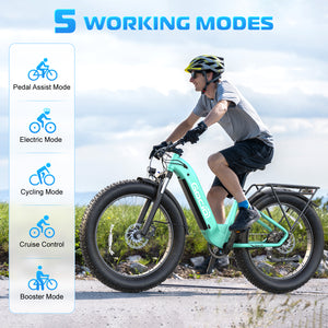 Gocio Electric Bike, 26" x 4.0 Fat Tire Ebike, 750W Motor Electric Mountain Bike for Adults, 22MPH Electric Bicycle for Men with 48V 15Ah Removable Battery UL 2849 Shimano 7 Speed - GOCIO
