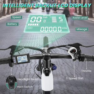 Gocio 26" x 2.1" Electric Bike for Adults, 500W Commuter Ebike, 48V 720wh Built-in Battery, 5 Riding Modes, Max 60 Miles, LCD, Lockable Front Suspension Step Thru E Bikes UL 2849 - GOCIO