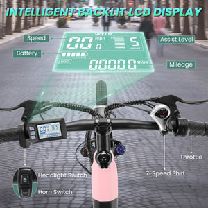 Gocio Peak 750W Electric Bike For Adults, 26" x 2.1" Step Thru Electric Bicycle, 48V 499Wh Waterproof Battery, Lockable Suspension Fork, LCD, Cruiser Ebike, Max 19.8Mph Commuter E-Bike UL2849 - GOCIO