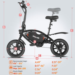 Gocio 14" Foldable Electric Bike, 375Wh 48V Electric Bicycles for Adults Women Teens, Peak 500W City Commuter Cruiser Ebikes, LED Display, E bike One-Piece Tire with 5 Riding Modes UL2849 - GOCIO