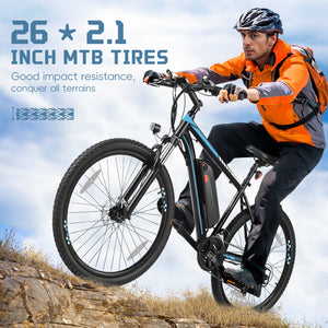 Gocio 500W 26" Electric Bike, 2.1" Electric Mountain Bike for Adults, 499Wh 48V 10.4Ah Battery 19.8MPH 3H Fast Charge Ebike, LCD Display, Lockable Suspension Fork, Shimano 21 Speed UL2849 - GOCIO