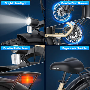 Gocio Electric Bike, 26" x 4.0 Fat Tire Ebike, 750W Motor Electric Mountain Bike for Adults, 22MPH Electric Bicycle for Men with 48V 15Ah Removable Battery UL 2849 Shimano 7 Speed - GOCIO