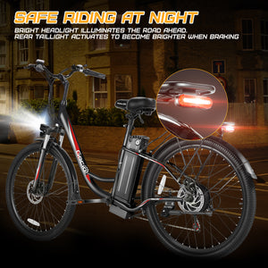 Gocio 26 in. Electric Bicycle 500W Electric Hybrid Bike, 48V Adjustable City Ebike for Adults, Suspension Fork, Max 19.8MPH, 7 Speed Gears Electric Commuter Bike for Men and Women, UL2849 - GOCIO