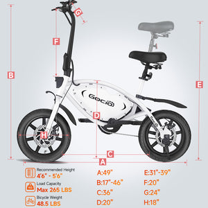 Gocio 14" Foldable Electric Bike, 375Wh 48V Electric Bicycles for Adults Women Teens, Peak 500W City Commuter Cruiser Ebikes, LED Display, E bike One-Piece Tire with 5 Riding Modes UL2849 - GOCIO