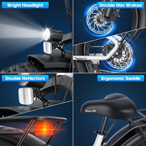 Gocio Electric Bike, 26" x 4.0 Fat Tire Ebike, 750W Motor Electric Mountain Bike for Adults, 22MPH Electric Bicycle for Men with 48V 15Ah Removable Battery UL 2849 Shimano 7 Speed - GOCIO