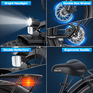 Gocio Electric Bike, 26" x 4.0 Fat Tire Ebike, 750W Motor Electric Mountain Bike for Adults, 22MPH Electric Bicycle for Men with 48V 15Ah Removable Battery UL 2849 Shimano 7 Speed - GOCIO