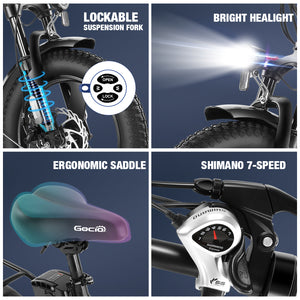 Gocio Peak 700W Electric Bike, 16" x 3.0 One-Piece Fat Tire Foldable Electric Bicycle for Adults Women, 48V 374.4Wh Removable Battery Ebikes, 20MPH Commuter E Bike for Teenager UL 2849 - GOCIO