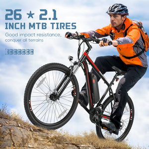Gocio 500W 26" Electric Bike, 2.1" Electric Mountain Bike for Adults, 499Wh 48V 10.4Ah Battery 19.8MPH 3H Fast Charge Ebike, LCD Display, Lockable Suspension Fork, Shimano 21 Speed UL2849 - GOCIO