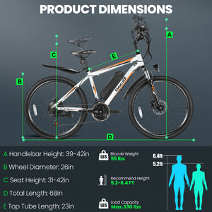 Gocio 500W Electric Bike 26" Electric Bicycle for Adults Max 19.8mph Cruise Control System Ebike, Mountain Bike with Removable 48V 375Wh Lithium-Ion Battery, 21 Speed E Bicycle for Man Woman UL2849 - GOCIO