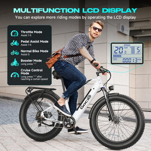 Gocio Peak 1000W Electric Mountain Bike, 26" x 4.0" Fat Tire Electric Bike, 48V 15Ah Battery, 28MPH Adult Electric Bicycle with Taillight, Control Cruise Mode, Ebike for Off Road, Sand, Snow, UL2849 - GOCIO