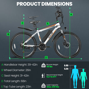 Gocio Electric Bike 500W Adult Electric Mountain Bike 26" Off Road Electric Bicycle 21 Speed Commuter E-Bike Max 19.8mph with 48V 375Wh Battery UL2849 - GOCIO
