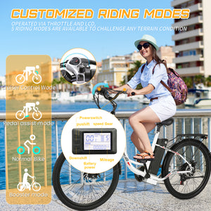 Gocio 26 in. Electric Bicycle 500W Electric Hybrid Bike, 48V Adjustable City Ebike for Adults, Suspension Fork, Max 19.8MPH, 7 Speed Gears Electric Commuter Bike for Men and Women, UL2849 - GOCIO