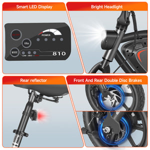 Gocio 14" Foldable Electric Bike, 375Wh 48V Electric Bicycles for Adults Women Teens, Peak 500W City Commuter Cruiser Ebikes, LED Display, E bike One-Piece Tire with 5 Riding Modes UL2849 - GOCIO