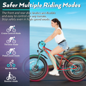 Gocio 26" 4.0 Fat Tire Electric Bike for Adults, 500W Adults E Bike, 48V 13Ah Battery, Max 22Mph Electric Mountain Bike Beach Bicycle Snow Bike Ebike for Men, Professional 7-Speed UL2849 - GOCIO