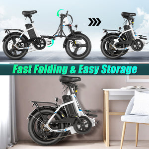 Gocio Electric Bike 3.0 Fat Tire Foldable Ebike, 48V 374.4Wh Battery, Peak 700W Folding Electric Bike, Lockable Suspension Fork, LCD, 16" One-Piece Tire Electric Bicycles for Women Adults UL2849 - GOCIO