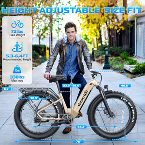 Gocio Electric Bike, 26" x 4.0 Fat Tire Ebike, 750W Motor Electric Mountain Bike for Adults, 22MPH Electric Bicycle for Men with 48V 15Ah Removable Battery UL 2849 Shimano 7 Speed - GOCIO