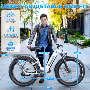 Gocio Electric Bike, 26" x 4.0 Fat Tire Ebike, 750W Motor Electric Mountain Bike for Adults, 22MPH Electric Bicycle for Men with 48V 15Ah Removable Battery UL 2849 Shimano 7 Speed - GOCIO