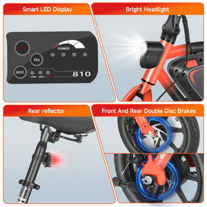 Gocio 14" Foldable Electric Bike, 375Wh 48V Electric Bicycles for Adults Women Teens, Peak 500W City Commuter Cruiser Ebikes, LED Display, E bike One-Piece Tire with 5 Riding Modes UL2849 - GOCIO