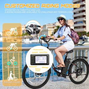 Gocio 26 in. Electric Bicycle 500W Electric Hybrid Bike, 48V Adjustable City Ebike for Adults, Suspension Fork, Max 19.8MPH, 7 Speed Gears Electric Commuter Bike for Men and Women, UL2849 - GOCIO
