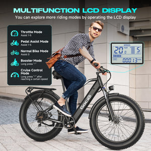 Gocio Peak 1000W Electric Mountain Bike, 26" x 4.0" Fat Tire Electric Bike, 48V 15Ah Battery, 28MPH Adult Electric Bicycle with Taillight, Control Cruise Mode, Ebike for Off Road, Sand, Snow, UL2849 - GOCIO