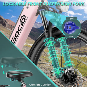 Gocio Peak 750W Electric Bike For Adults, 26" x 2.1" Step Thru Electric Bicycle, 48V 499Wh Waterproof Battery, Lockable Suspension Fork, LCD, Cruiser Ebike, Max 19.8Mph Commuter E-Bike UL2849 - GOCIO