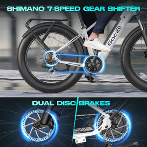 Gocio Peak 1000W Electric Mountain Bike, 26" x 4.0" Fat Tire Electric Bike, 48V 15Ah Battery, 28MPH Adult Electric Bicycle with Taillight, Control Cruise Mode, Ebike for Off Road, Sand, Snow, UL2849 - GOCIO