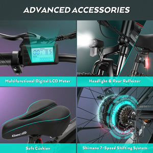 Gocio 26" 4.0 Fat Tire Electric Bike for Adults, 500W Adults E Bike, 48V 13Ah Battery, Max 22Mph Electric Mountain Bike Beach Bicycle Snow Bike Ebike for Men, Professional 7-Speed UL2849 - GOCIO