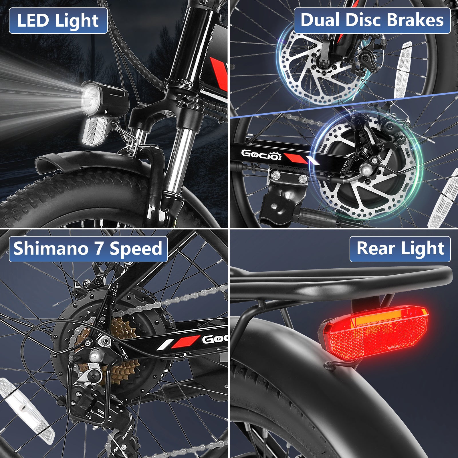 Gocio Foldable Electric Bike for Adults, Peak 750W Electric Mountain Bicycles, 20" * 2.4" Fat Tire Electric Bicycle, 375Wh 48V Removable Lithium-Ion Battery,Urban Commuter Ebike Man Woman UL2849 - GOCIO