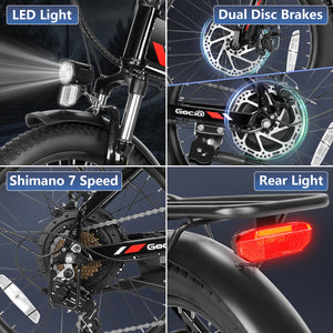 Gocio Foldable Electric Bike for Adults, Peak 750W Electric Mountain Bicycles, 20" * 2.4" Fat Tire Electric Bicycle, 375Wh 48V Removable Lithium-Ion Battery,Urban Commuter Ebike Man Woman UL2849 - GOCIO