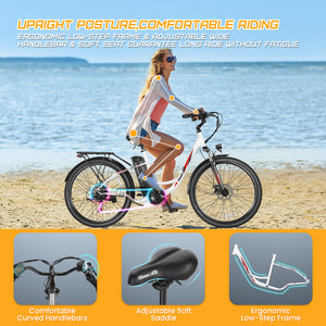 Gocio 26 in. Electric Bicycle 500W Electric Hybrid Bike, 48V Adjustable City Ebike for Adults, Suspension Fork, Max 19.8MPH, 7 Speed Gears Electric Commuter Bike for Men and Women, UL2849 - GOCIO