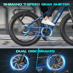 Gocio Peak 1000W Electric Mountain Bike, 26" x 4.0" Fat Tire Electric Bike, 48V 15Ah Battery, 28MPH Adult Electric Bicycle with Taillight, Control Cruise Mode, Ebike for Off Road, Sand, Snow, UL2849 - GOCIO