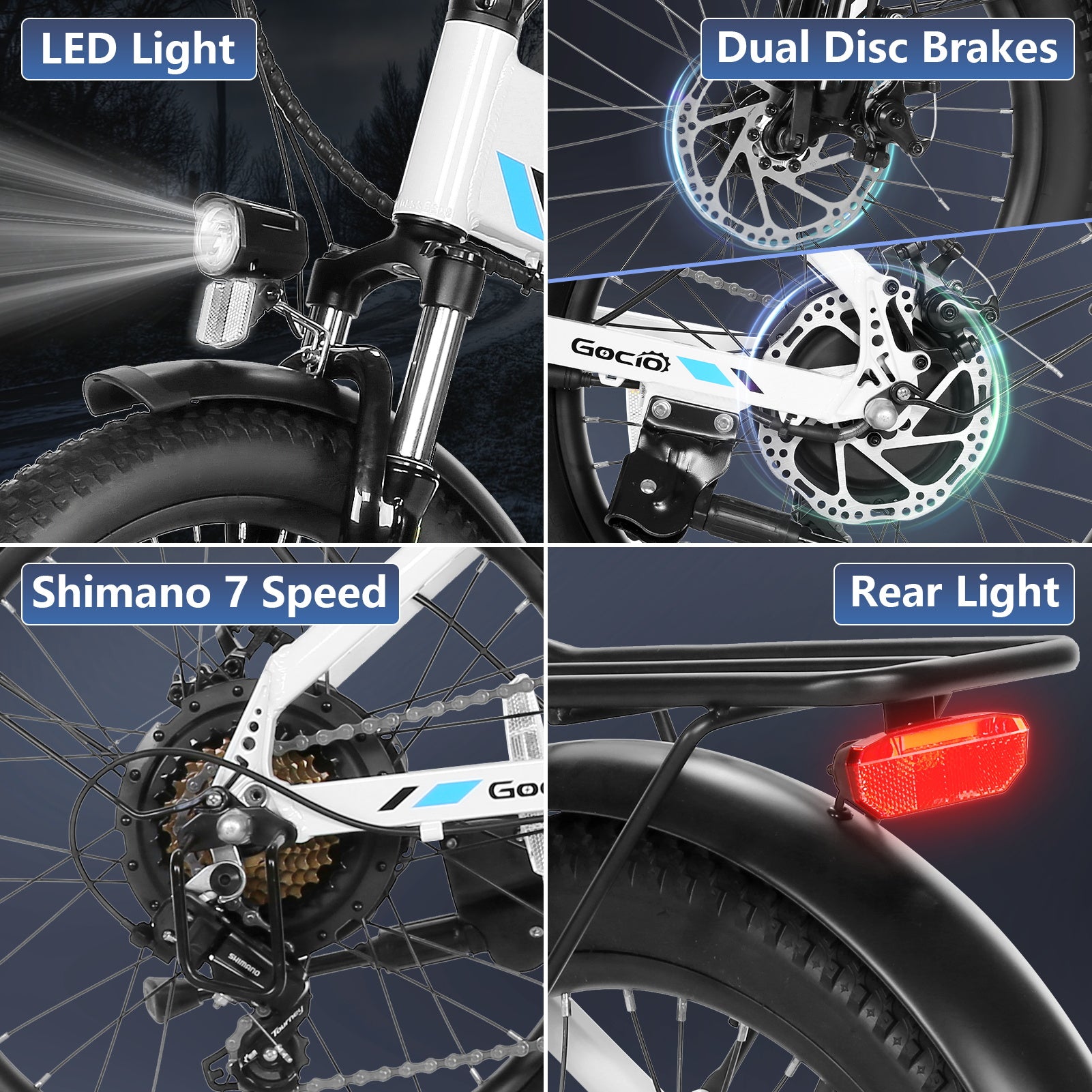 Gocio Foldable Electric Bike for Adults, Peak 750W Electric Mountain Bicycles, 20" * 2.4" Fat Tire Electric Bicycle, 375Wh 48V Removable Lithium-Ion Battery,Urban Commuter Ebike Man Woman UL2849 - GOCIO