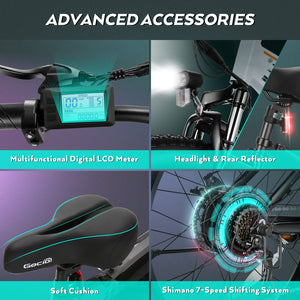 Gocio 26" 4.0 Fat Tire Electric Bike for Adults, 500W Adults E Bike, 48V 13Ah Battery, Max 22Mph Electric Mountain Bike Beach Bicycle Snow Bike Ebike for Men, Professional 7-Speed UL2849 - GOCIO