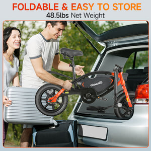 Gocio 14" Foldable Electric Bike, 375Wh 48V Electric Bicycles for Adults Women Teens, Peak 500W City Commuter Cruiser Ebikes, LED Display, E bike One-Piece Tire with 5 Riding Modes UL2849 - GOCIO