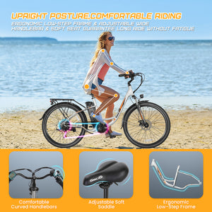 Gocio 26 in. Electric Bicycle 500W Electric Hybrid Bike, 48V Adjustable City Ebike for Adults, Suspension Fork, Max 19.8MPH, 7 Speed Gears Electric Commuter Bike for Men and Women, UL2849 - GOCIO