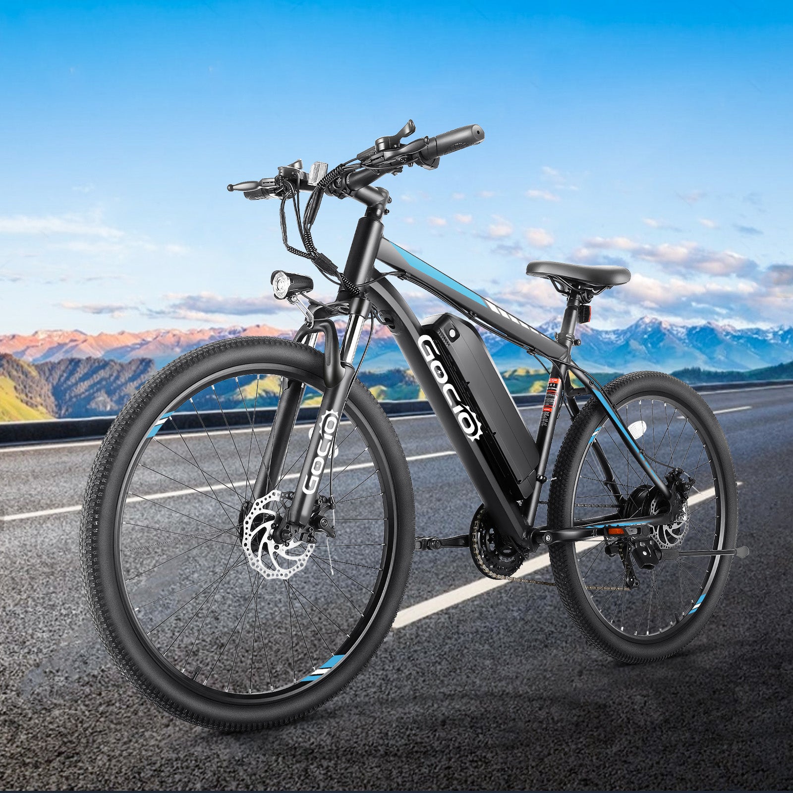 Gocio 26" Electric Bike, 350W Electric Bike for Adults 19.8MPH Electric Mountain Bike, LCD, Lockable Suspension Fork, 374.4Wh 36V Battery UL2849, 21-Speed Mountain E-Bikes Adult Electric Bicycle - GOCIO