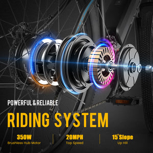 Gocio 26" Electric Bike, 350W Electric Bike for Adults 19.8MPH Electric Mountain Bike, LCD, Lockable Suspension Fork, 374.4Wh 36V Battery UL2849, 21-Speed Mountain E-Bikes Adult Electric Bicycle - GOCIO