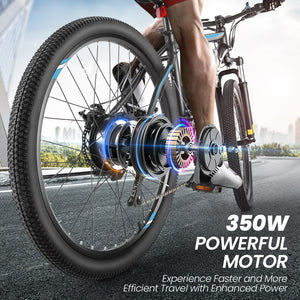 Gocio 26" Electric Bike, 350W Electric Bike for Adults 19.8MPH Electric Mountain Bike, LCD, Lockable Suspension Fork, 374.4Wh 36V Battery UL2849, 21-Speed Mountain E-Bikes Adult Electric Bicycle - GOCIO