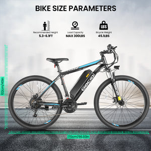 Gocio 26" Electric Bike, 350W Electric Bike for Adults 19.8MPH Electric Mountain Bike, LCD, Lockable Suspension Fork, 374.4Wh 36V Battery UL2849, 21-Speed Mountain E-Bikes Adult Electric Bicycle - GOCIO