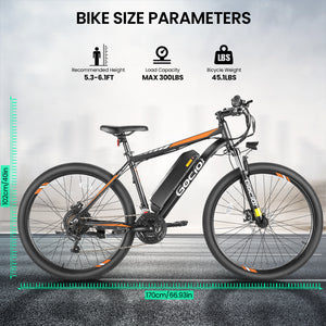 Gocio 26" Electric Bike, 350W Electric Bike for Adults 19.8MPH Electric Mountain Bike, LCD, Lockable Suspension Fork, 374.4Wh 36V Battery UL2849, 21-Speed Mountain E-Bikes Adult Electric Bicycle - GOCIO