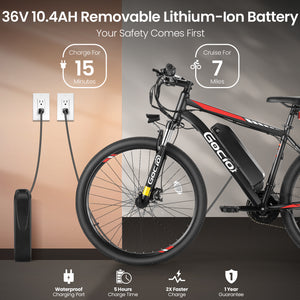 Gocio 26" Electric Bike, 350W Electric Bike for Adults 19.8MPH Electric Mountain Bike, LCD, Lockable Suspension Fork, 374.4Wh 36V Battery UL2849, 21-Speed Mountain E-Bikes Adult Electric Bicycle - GOCIO