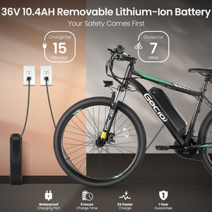 Gocio 26" Electric Bike, 350W Electric Bike for Adults 19.8MPH Electric Mountain Bike, LCD, Lockable Suspension Fork, 374.4Wh 36V Battery UL2849, 21-Speed Mountain E-Bikes Adult Electric Bicycle - GOCIO