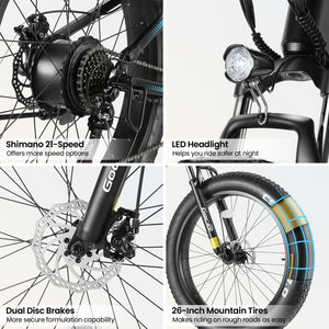Gocio Ebike 750W Peak, 26"x4" Fat Tire Electric Bike, Full Suspensions, 48V 10.4Ah Foldable Electric Bikes Adult, LCD, 21 Speed, Electric Mountain Bike UL2849 - GOCIO