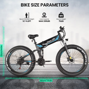 Gocio Ebike 750W Peak, 26"x4" Fat Tire Electric Bike, Full Suspensions, 48V 10.4Ah Foldable Electric Bikes Adult, LCD, 21 Speed, Electric Mountain Bike UL2849 - GOCIO