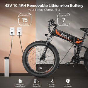 Gocio Ebike 750W Peak, 26"x4" Fat Tire Electric Bike, Full Suspensions, 48V 10.4Ah Foldable Electric Bikes Adult, LCD, 21 Speed, Electric Mountain Bike UL2849 - GOCIO