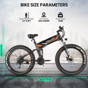 Gocio Ebike 750W Peak, 26"x4" Fat Tire Electric Bike, Full Suspensions, 48V 10.4Ah Foldable Electric Bikes Adult, LCD, 21 Speed, Electric Mountain Bike UL2849 - GOCIO