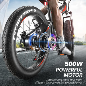 Gocio Ebike 750W Peak, 26"x4" Fat Tire Electric Bike, Full Suspensions, 48V 10.4Ah Foldable Electric Bikes Adult, LCD, 21 Speed, Electric Mountain Bike UL2849 - GOCIO