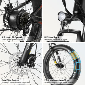 Gocio Ebike 750W Peak, 26"x4" Fat Tire Electric Bike, Full Suspensions, 48V 10.4Ah Foldable Electric Bikes Adult, LCD, 21 Speed, Electric Mountain Bike UL2849 - GOCIO