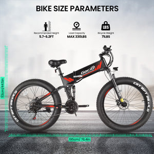 Gocio Ebike 750W Peak, 26"x4" Fat Tire Electric Bike, Full Suspensions, 48V 10.4Ah Foldable Electric Bikes Adult, LCD, 21 Speed, Electric Mountain Bike UL2849 - GOCIO