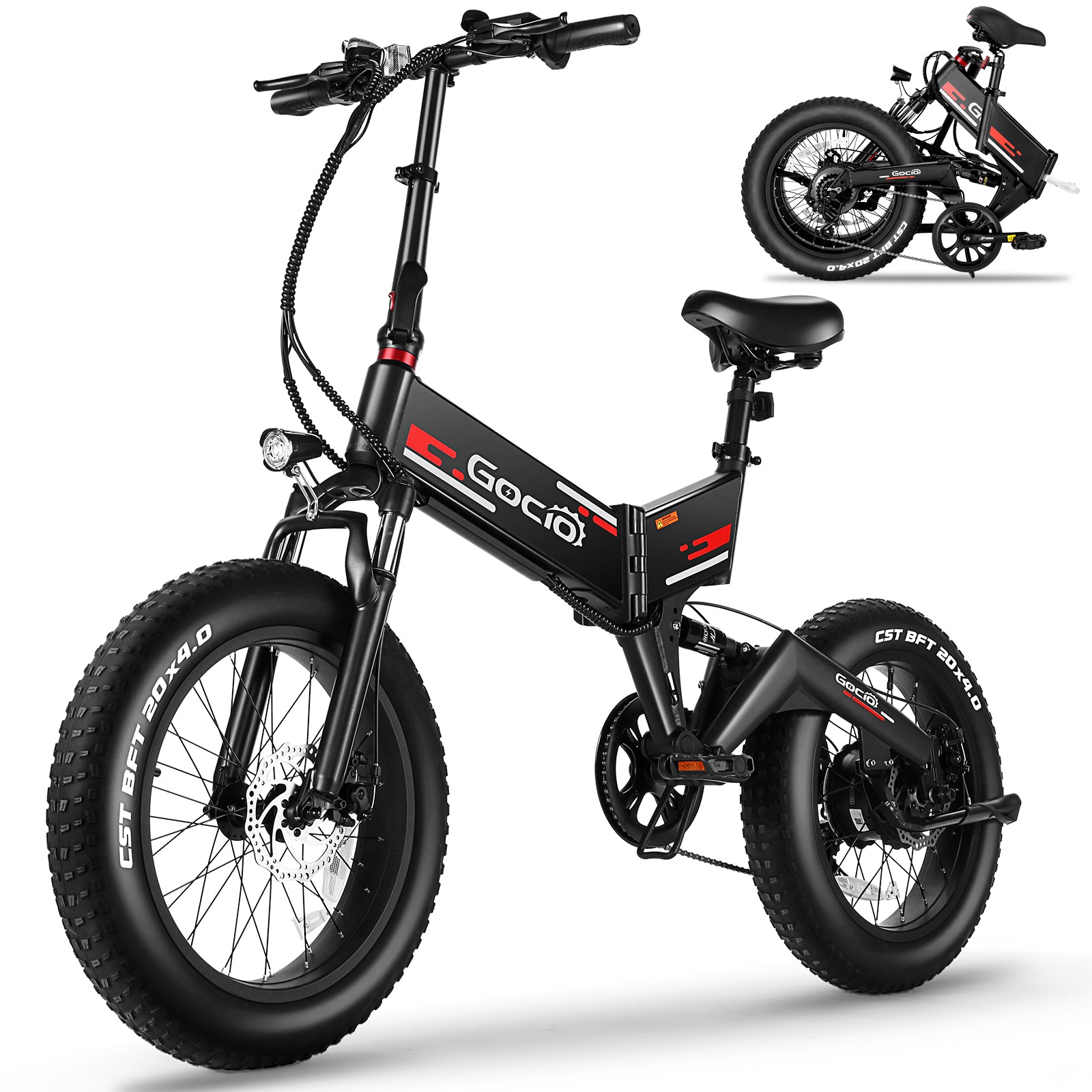 folding electric bicycle 500w GOCIO Foldable Electric Bikes 20"x4" Fat Tire E-Bike, 48V 10.4Ah, 500W E-Bicycle Full Suspension, LCD, Shimano 7 Speed Electric Cruiser Bicycle UL2849